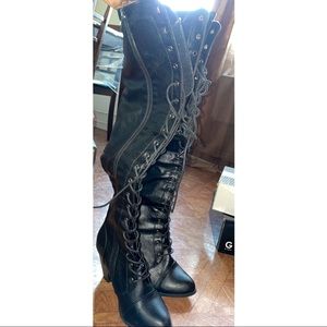 Over knee Leather Lace up boots